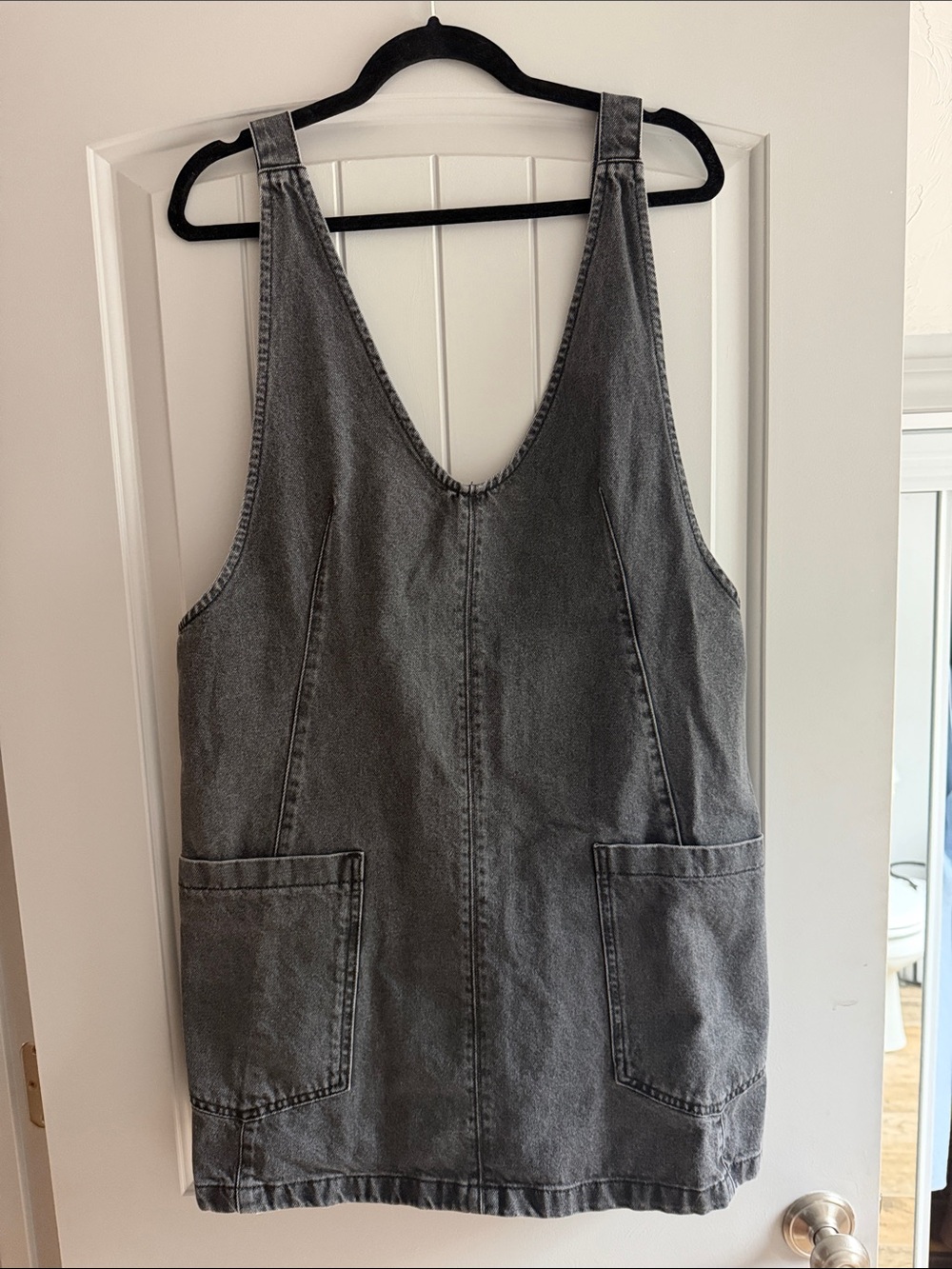 Free People Washed Charcoal Denim Mini Pinafore Dress